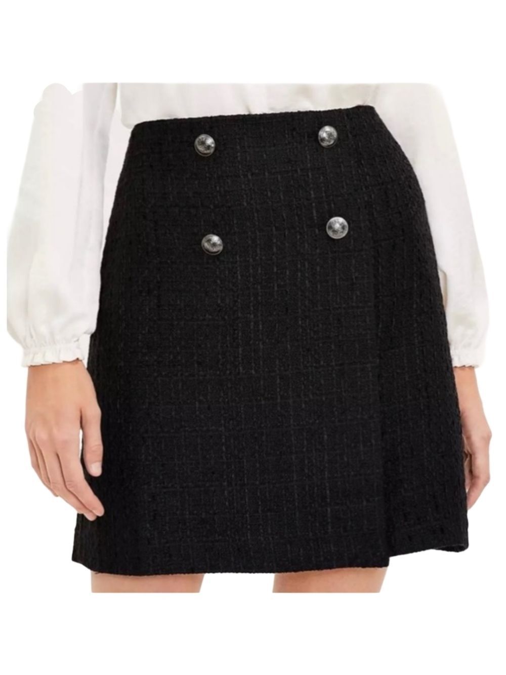 Loft Womens Black Tweed Double Button Faux Wrap Mini Skirt NWT Size 10